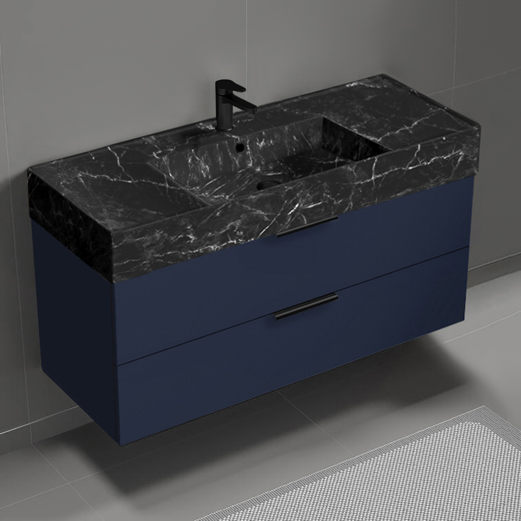 Nameeks DERIN945 Modern Bathroom Vanity With Black Marble Design Sink, Wall Mount, 48 Inch, Night Blue